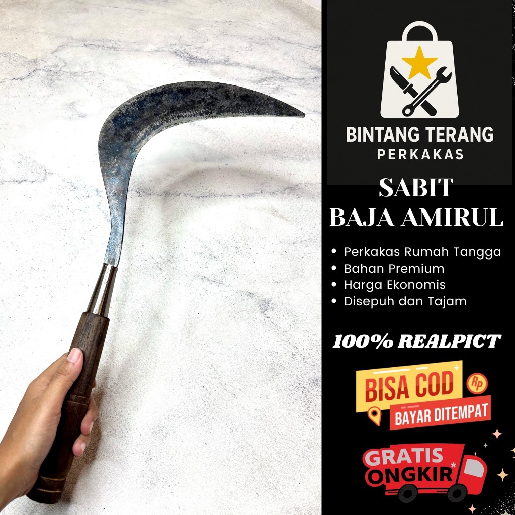 Sabit Baja Amirul Asli Panjang | Tempa Sepuh, Gagang Pin, Tajam, Kuat & Awet