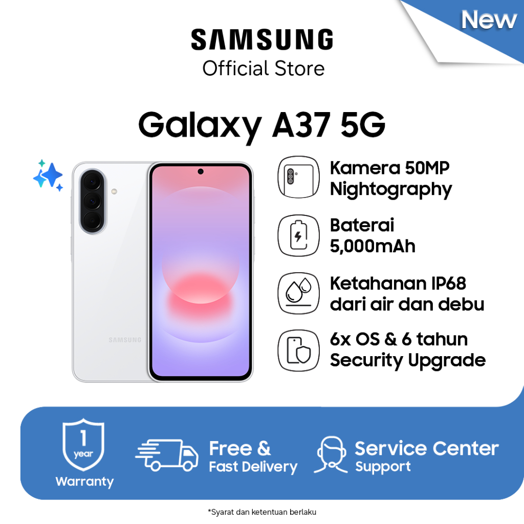 [Special Promo] Samsung Galaxy A37 5G 8/256GB - Awesome White | Hp AI | IP68 | 5000 mAh