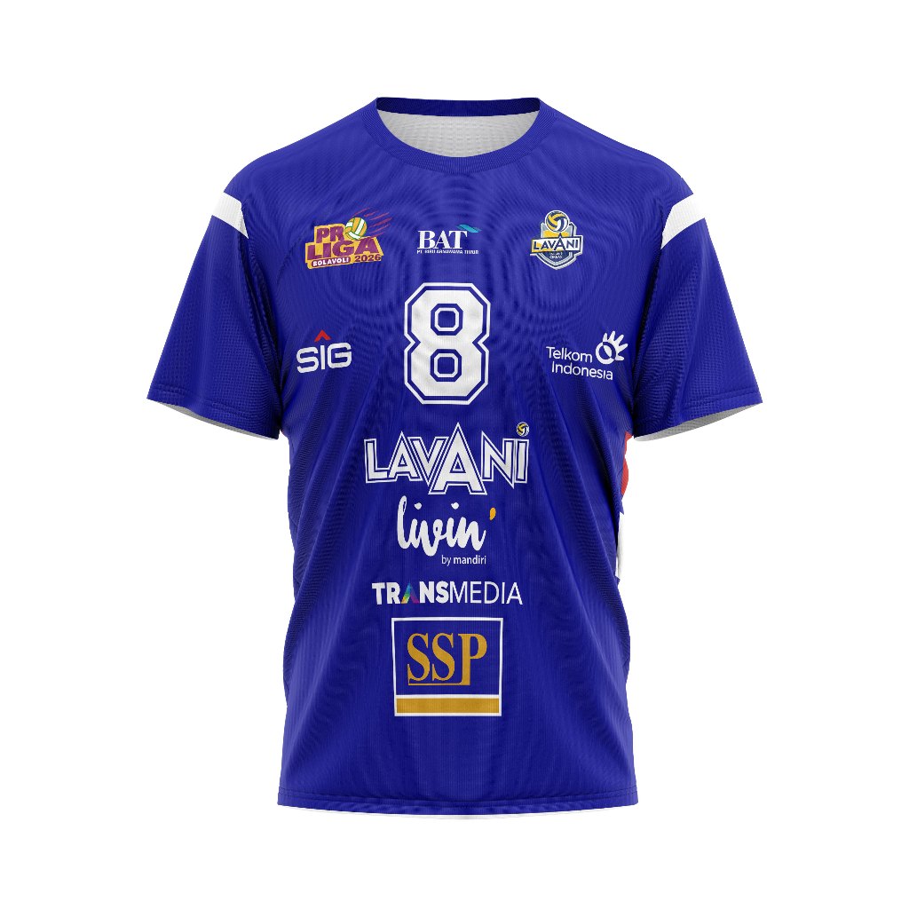 Baju Kaos Tshirt Dewasa Pria Jersey Olahraga Voli Volly Jakarta Lavani Biru Full Printing Free Custo