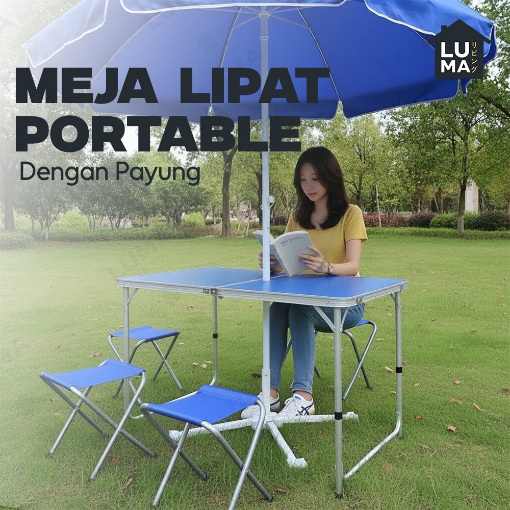 Meja Lipat Dengan Lubang Tengah Payung Jualan Bazar Cafe Table Outdoor Portable Serbaguna