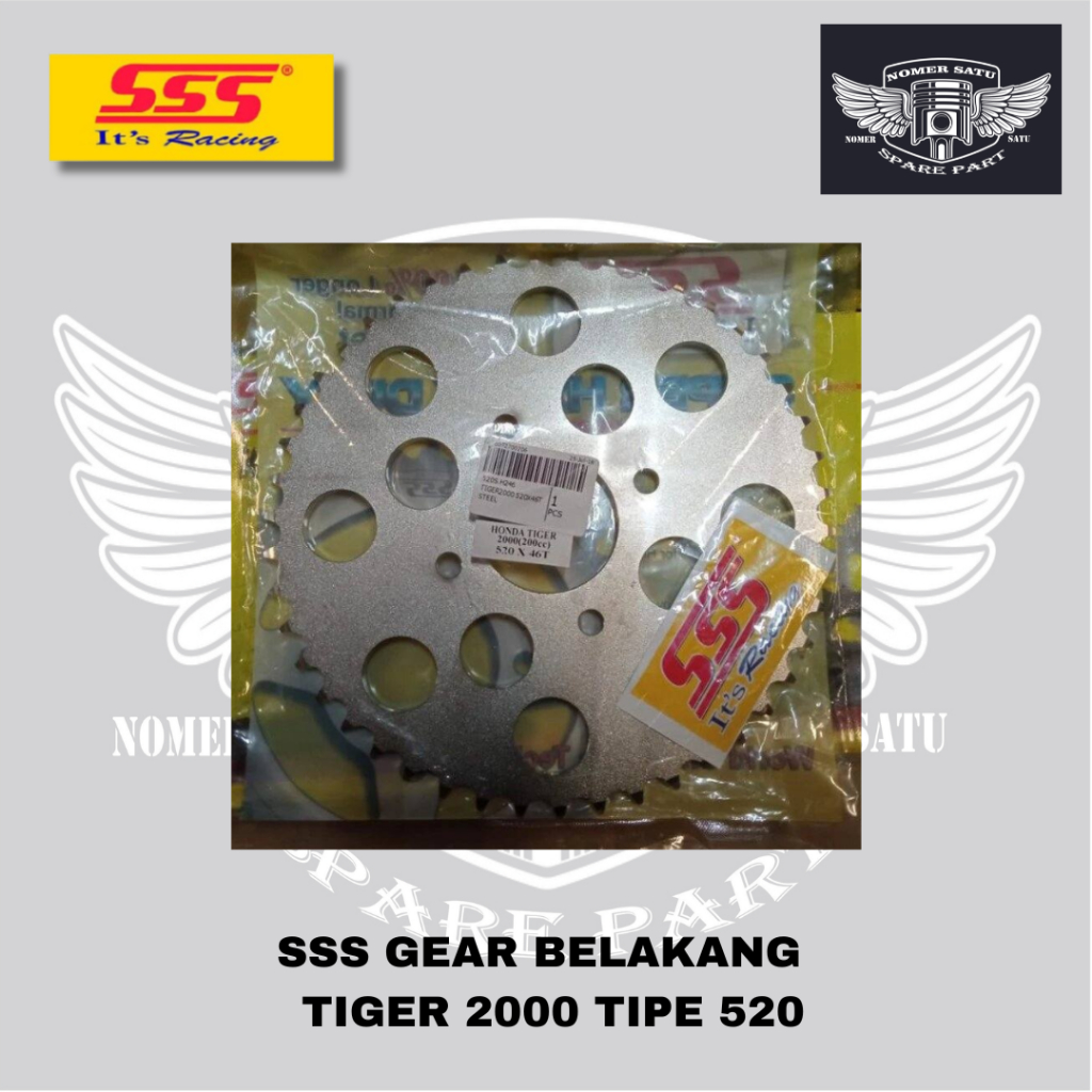 SSS RACING GEAR BELAKANG HONDA TIGER 2000 TIGER LAMA TIPE 520 46T ORIGINAL 100%