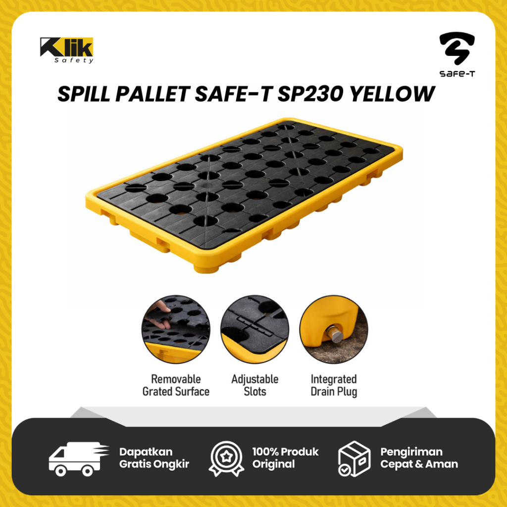 Pallet Penampung Tumpahan Drum Spill Pallet SAFE-T SP-230 Yellow HDPE Anti Bocor & Tahan Kimia