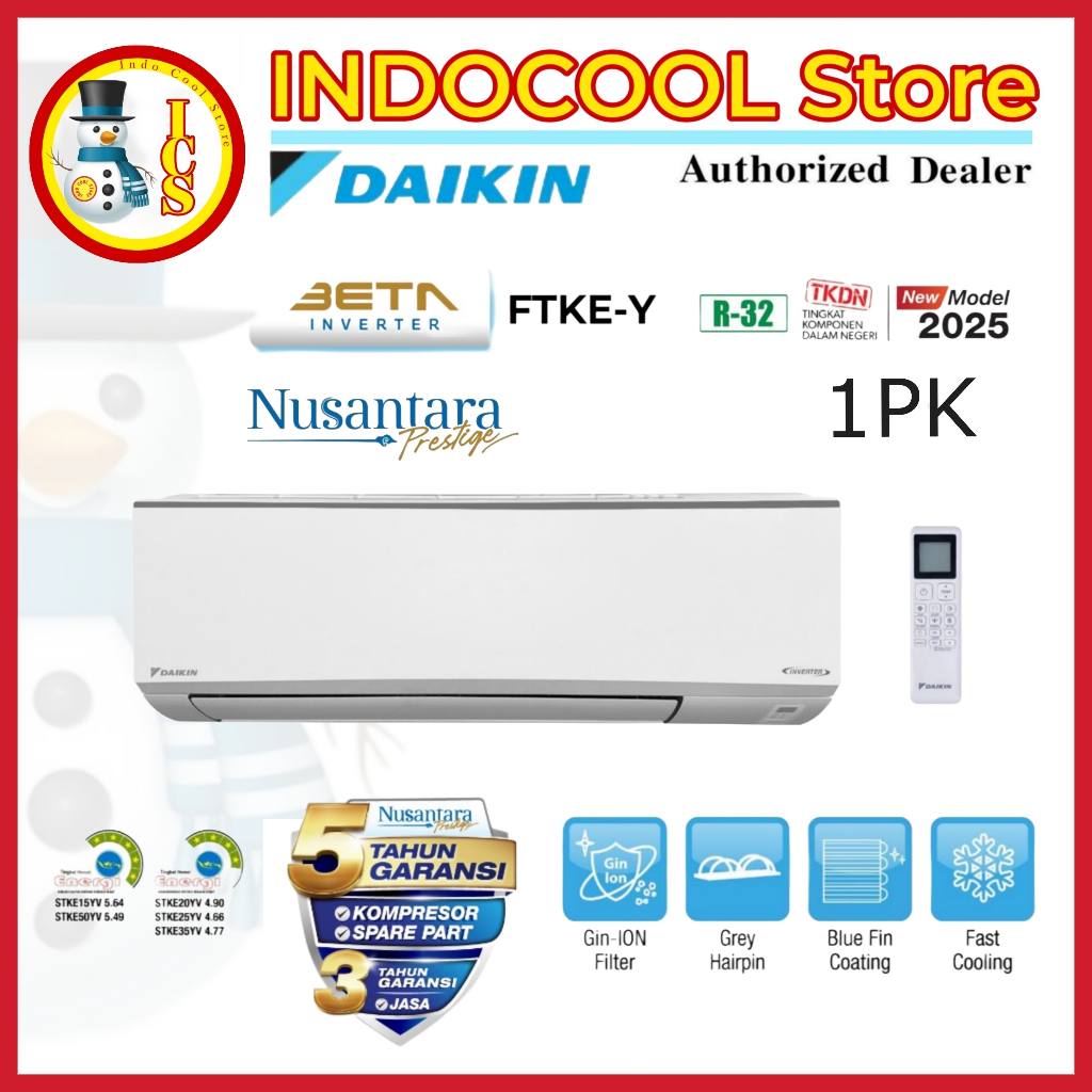 Daikin Ac Beta Inverter 1PK FTKE-25YV - R32 - Bluefin - Low Voltage Protection - U-Bend Coating - Nu
