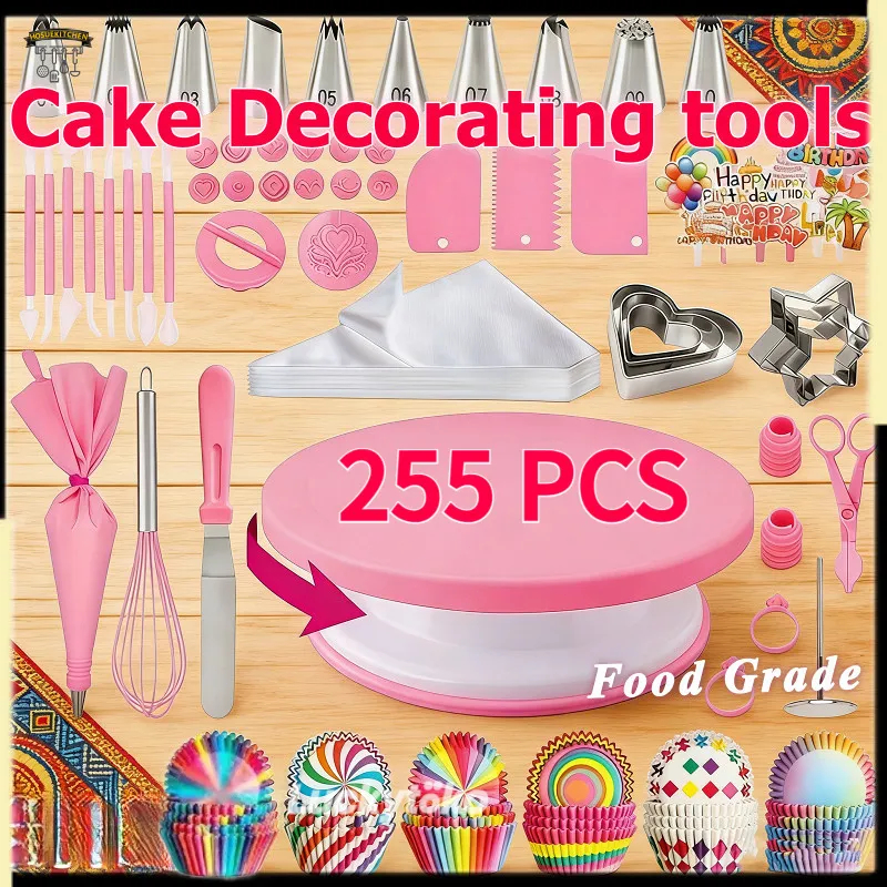 255 Pcs Set Turntable Cake Alat Baking Bahan kelas makanan Perlengkapan Dekorasi Kue Terbaru BPA Fre