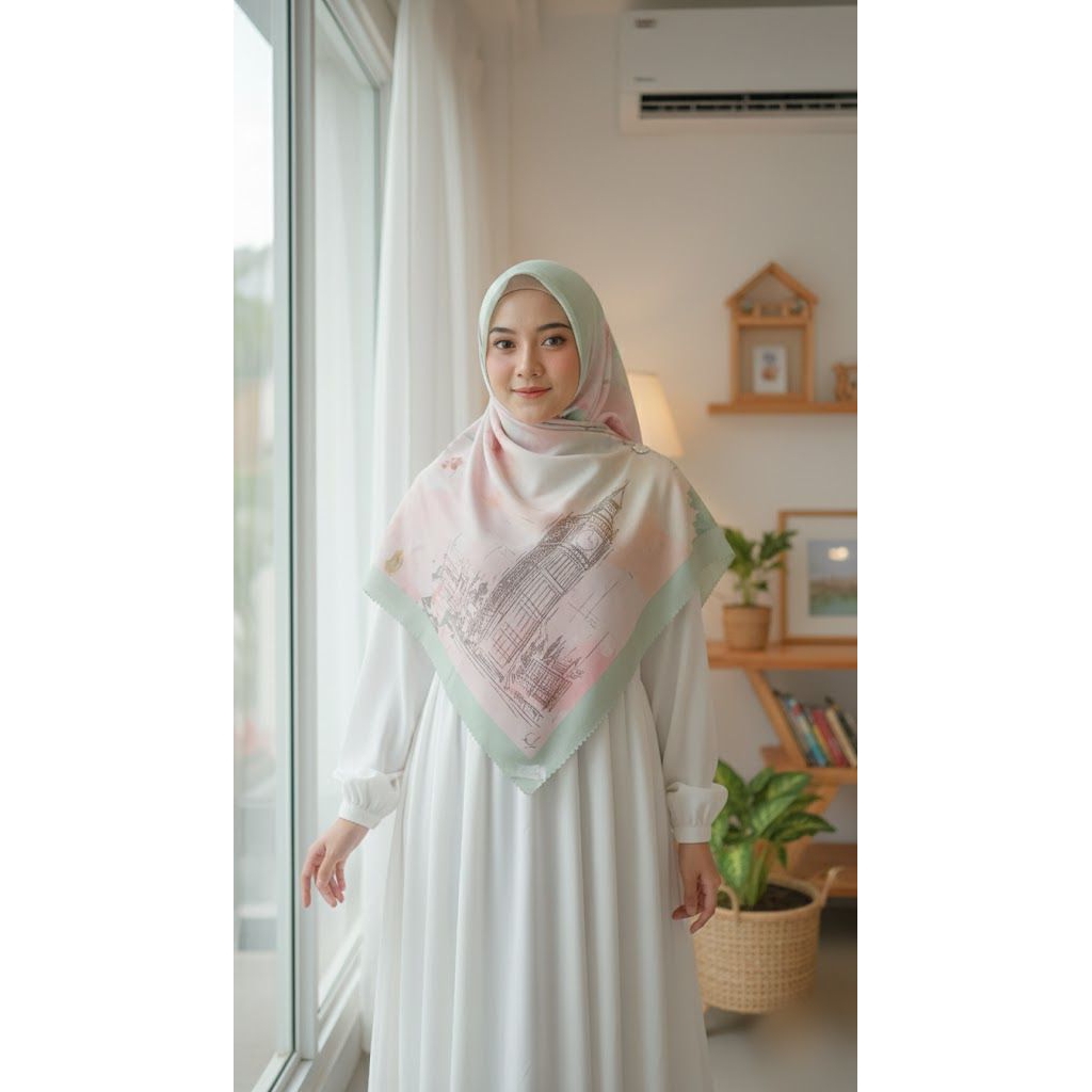 Jilbab Segi Empat Motif Paris Series