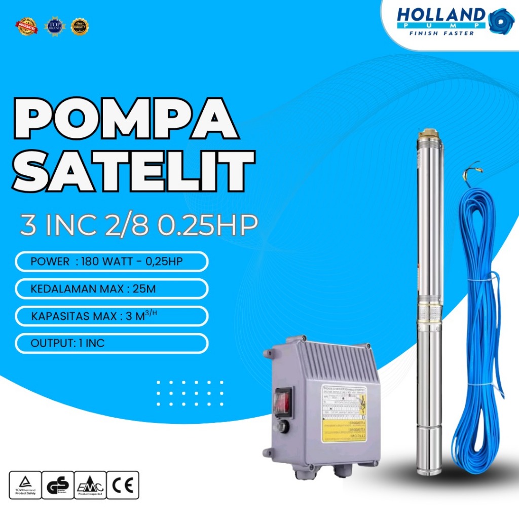 Pompa Air Listrik Sibel Holland Pump Submersible 3 inch 0.25 HP Plus Kabel 30 Meter