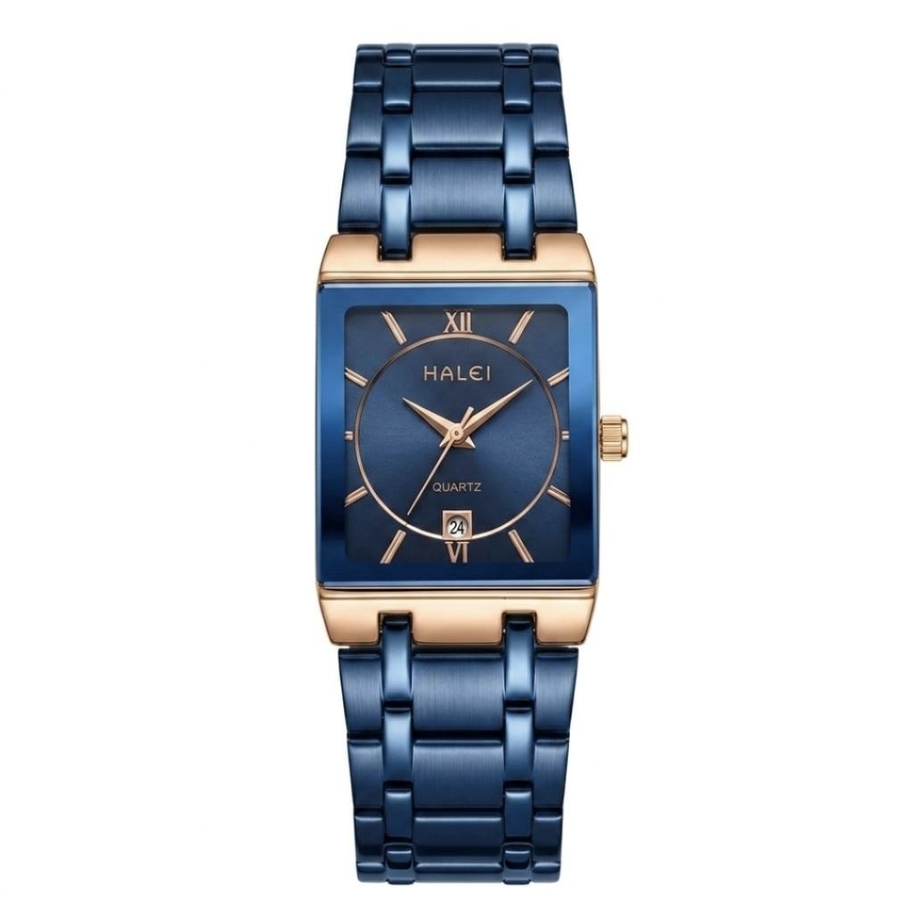 Jam Tangan Halei 564L Rantai Biru Rosegold Model Petak Cewek