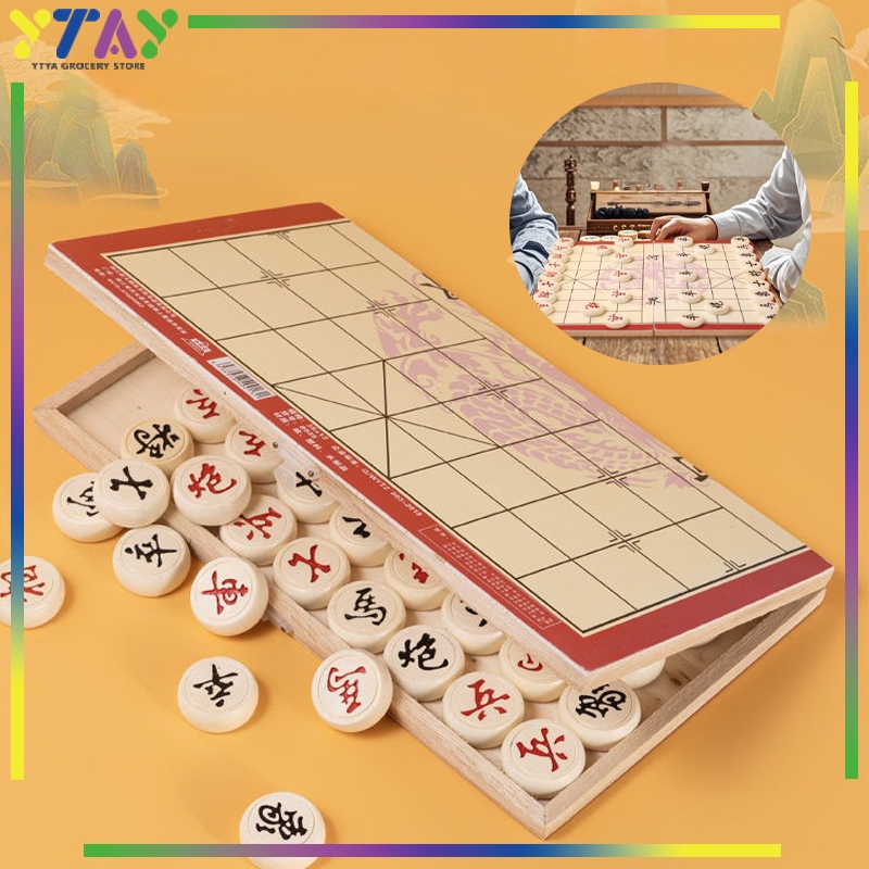 Xiang Qi Lipat Kayu Premium Portable Mudah Dibawa Permainan Tradisional Catur China Hadiah Unik