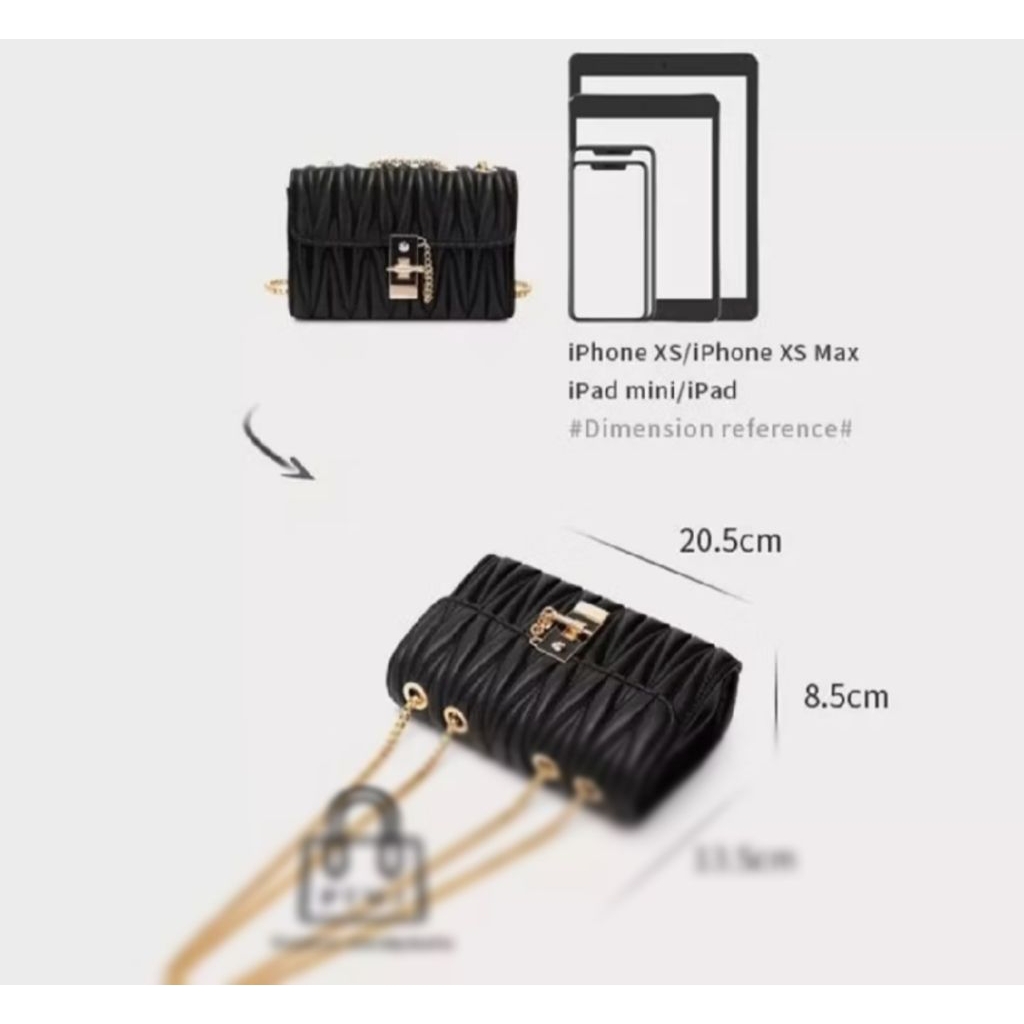 Tas Selempang Wanita Kulit Sintetis Hitam dengan Tali Rantai Elegan free Dus