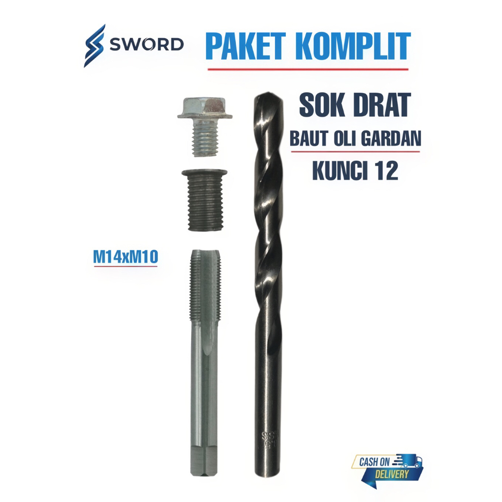 Paket Repair Baut Oli Gardan Slek Matic M8 Kunci 12 Sok Drat Tap Bor Komplit