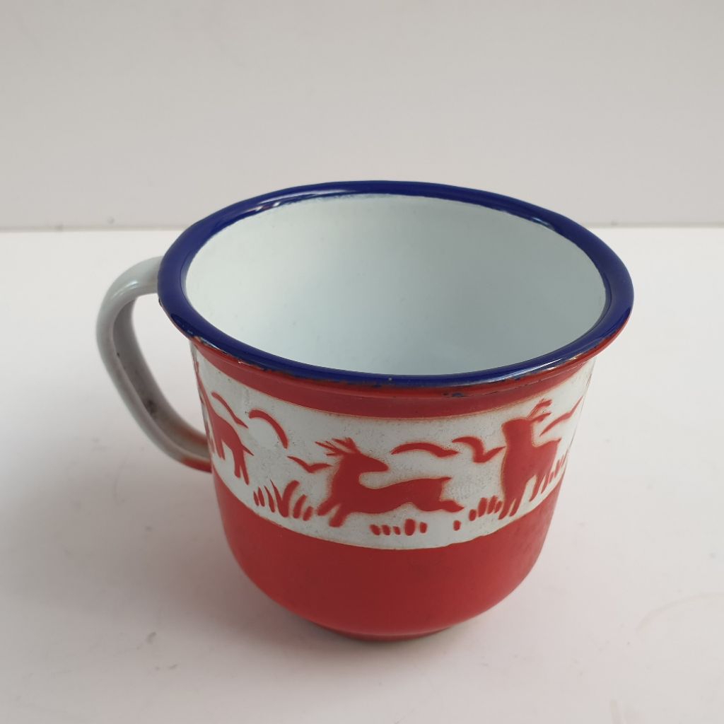 Mug Lucky Elephant Enamel Vintage Motif Rusa Merah - Cangkir Jadul Antik Rare