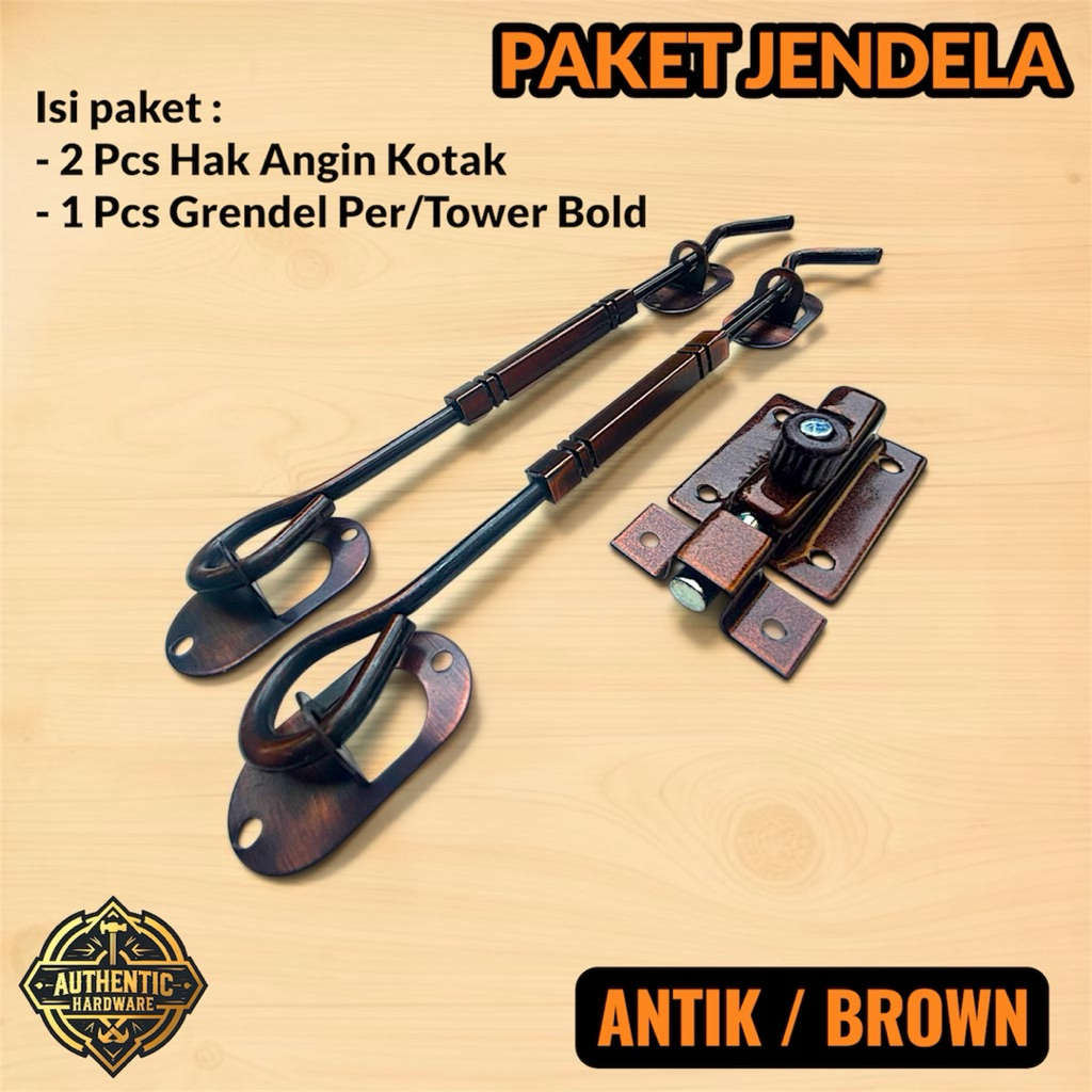Paket Jendela Hak Angin Dan Grendel Per / Tower Bold Warna Antik Dan Silver