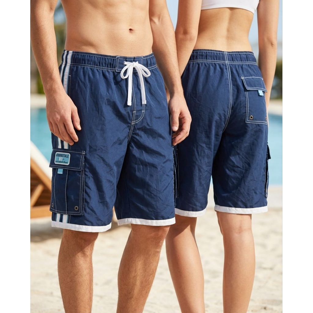 (Celana Branded) Aeropostale Men's Blue Drawstring Extended Cargo Swim Shorts 31