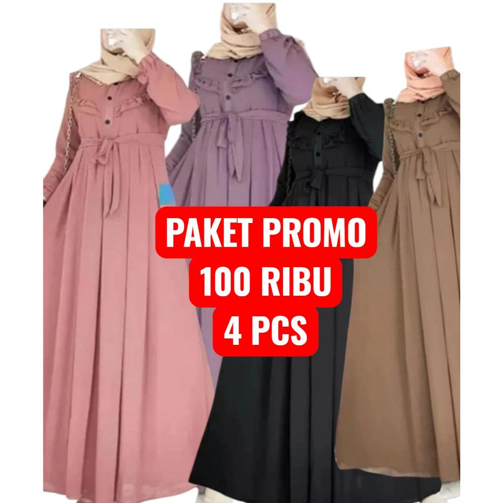 PROMO 100 RIBU DAPAT PCS GAMIS SAUDAH MOTIF REMPEL KANCING DEPAN BUSUUI POLLYCOTON PREMIUM