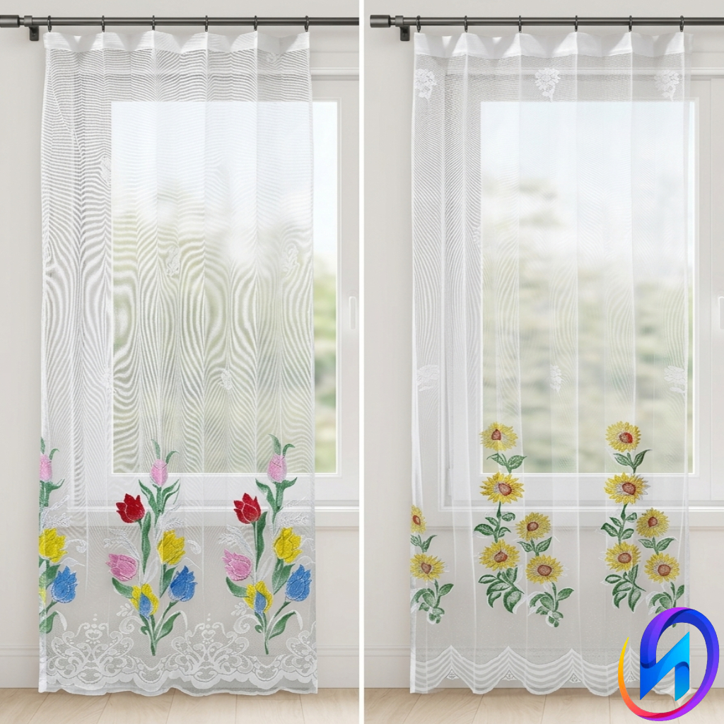 Tirai vitras daleman gorden motif bunga tulip polos