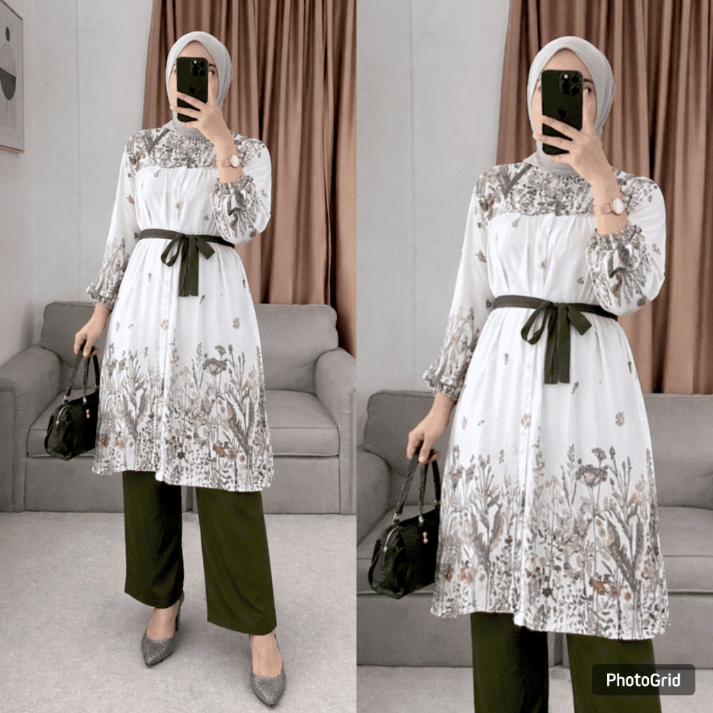 One Set Tunik Wanita Kekinian Rayon Premium Mona Set Baju Setelan Wanita Celana Kulot LD 110 cm