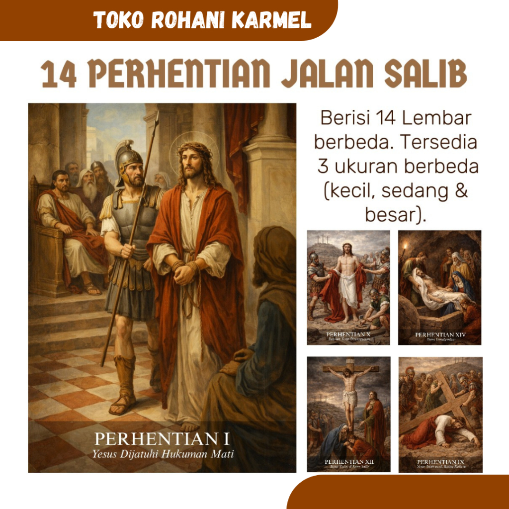 SET POSTER JALAN SALIB - 14 LEMBAR / POSTER 14 PERHENTIAN JALAN SALIB / GAMBAR ROHANI / PAJANGAN DIN