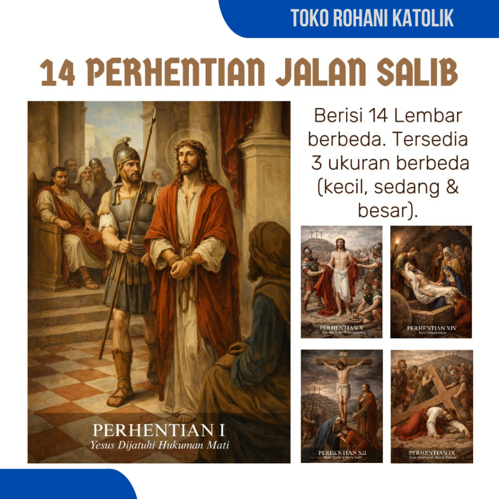 PROMO POSTER JALAN SALIB - 14 LEMBAR / GAMBAR 14 PERHENTIAN JALAN SALIB / PAJANGAN DINDING / HIASAN