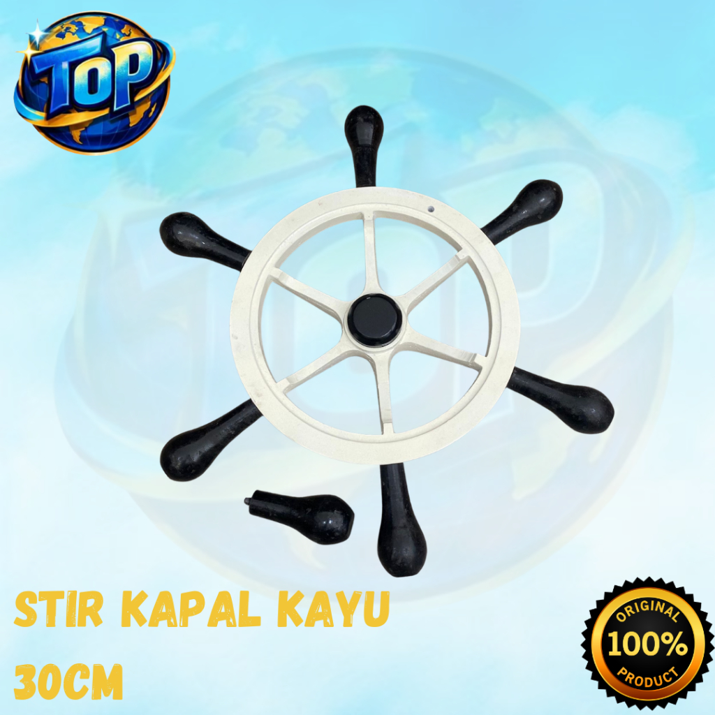 Stir Kapal Kayu 30cm / Roda Kemudi Kapal Laut Klasik / Stir Kapal Nelayan