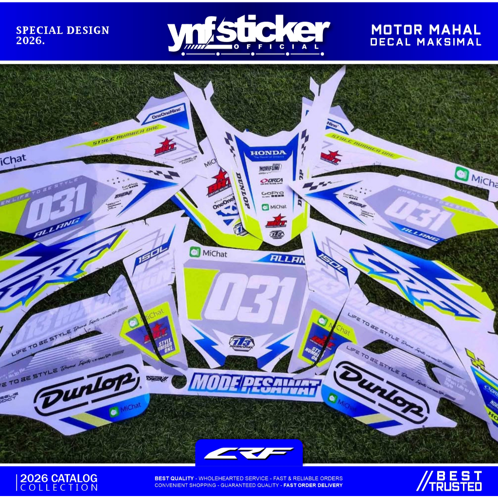 DECAL Sticker CRF purih kombinasi stabilo Decal CRF 150 L Fullbody motif putih kombinasi stabilo ker