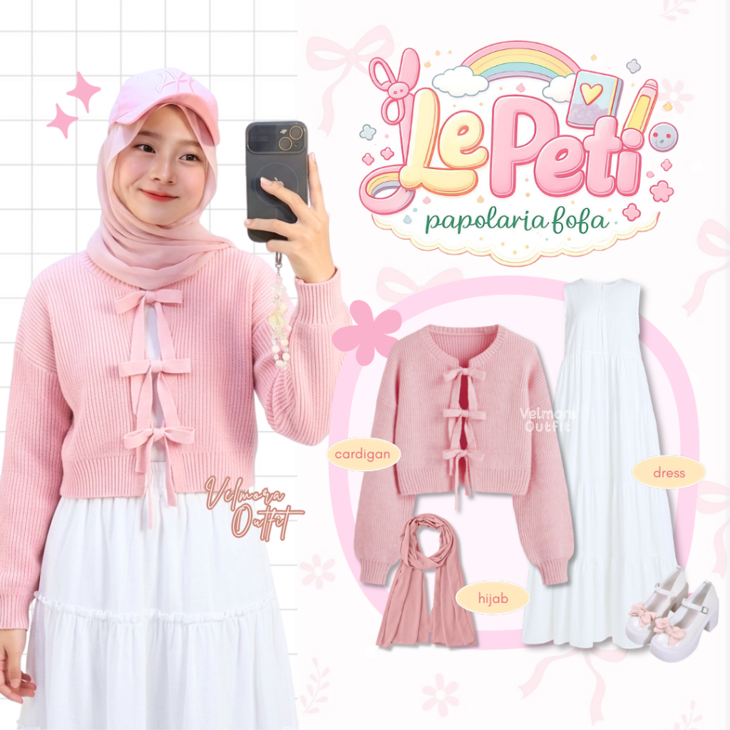 Ootd Korean Style 3 in1 ( Cardigan, Rok, Hijab ) Setelan Anak Remaja Hijab Kekinian - VO17