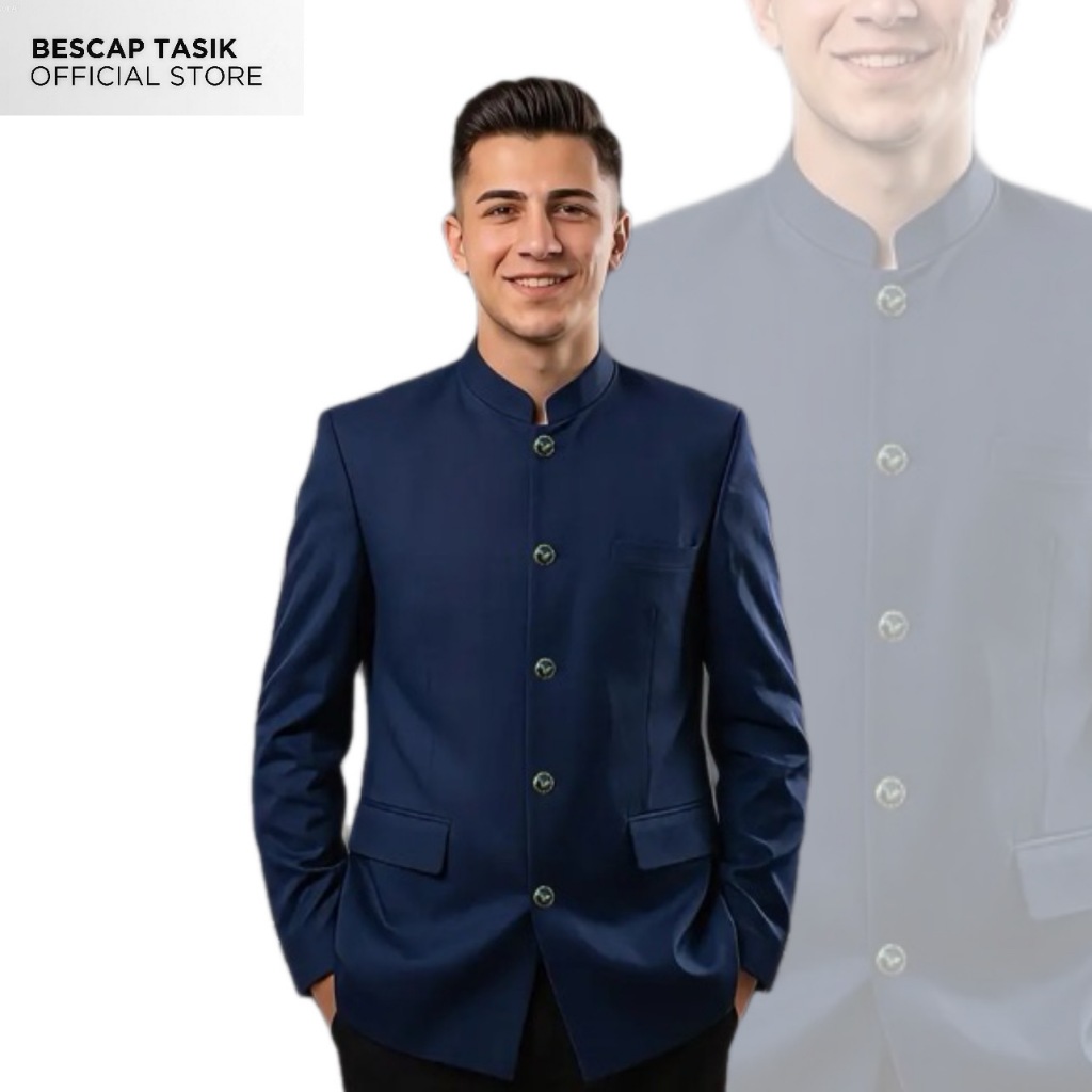 BESCAP TASIK - Jasko Polos Navy Jas Koko Pria Jasko Polos Jas Santri Beskap Bapak Original Berkualit