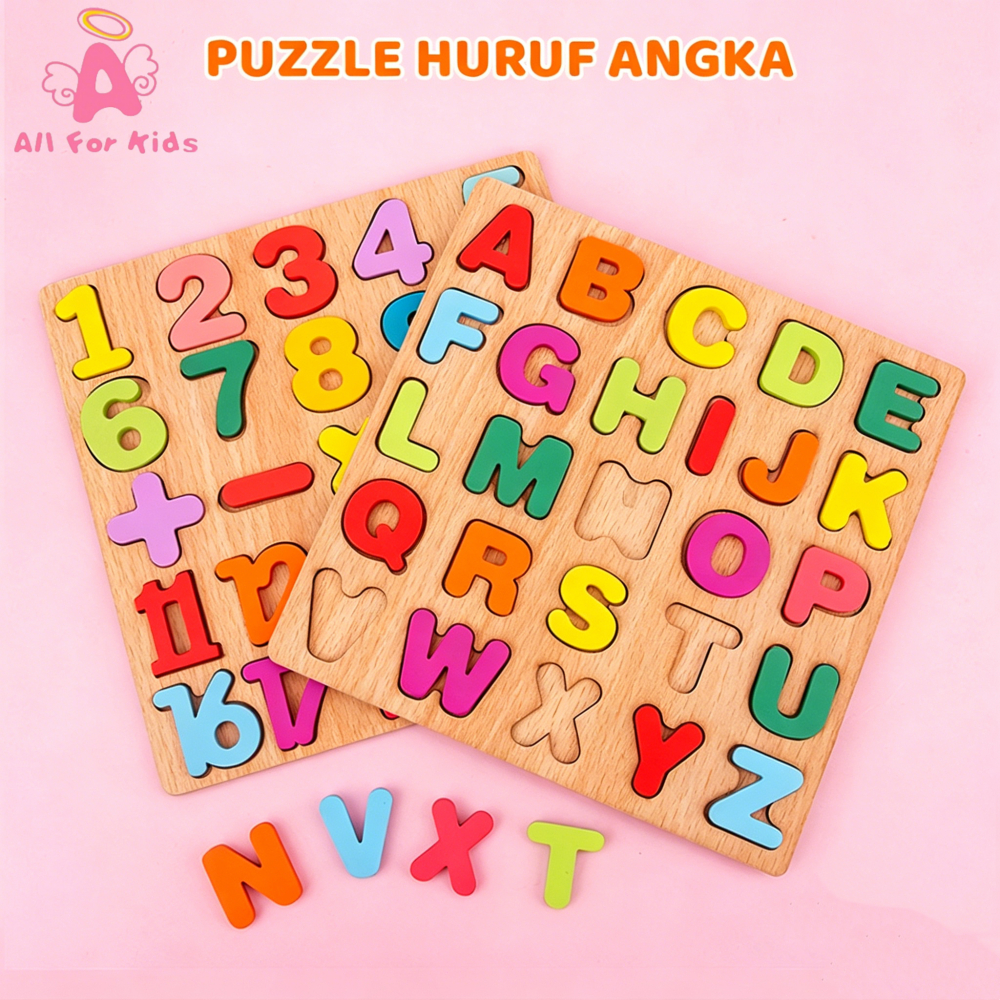 COD Mainan Anak Geometry Huruf Angka Bentuk Puzzle Kayu Mainan Kayu Edukasi/balok susun mainan anak/