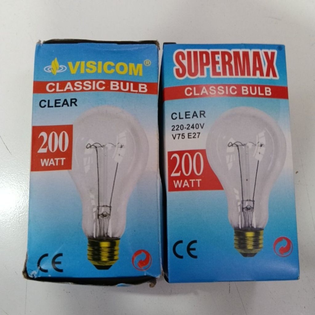 Lampu Pijar VISICOM/SUPERMAX 200 Watt Cahaya Kuning Hangat