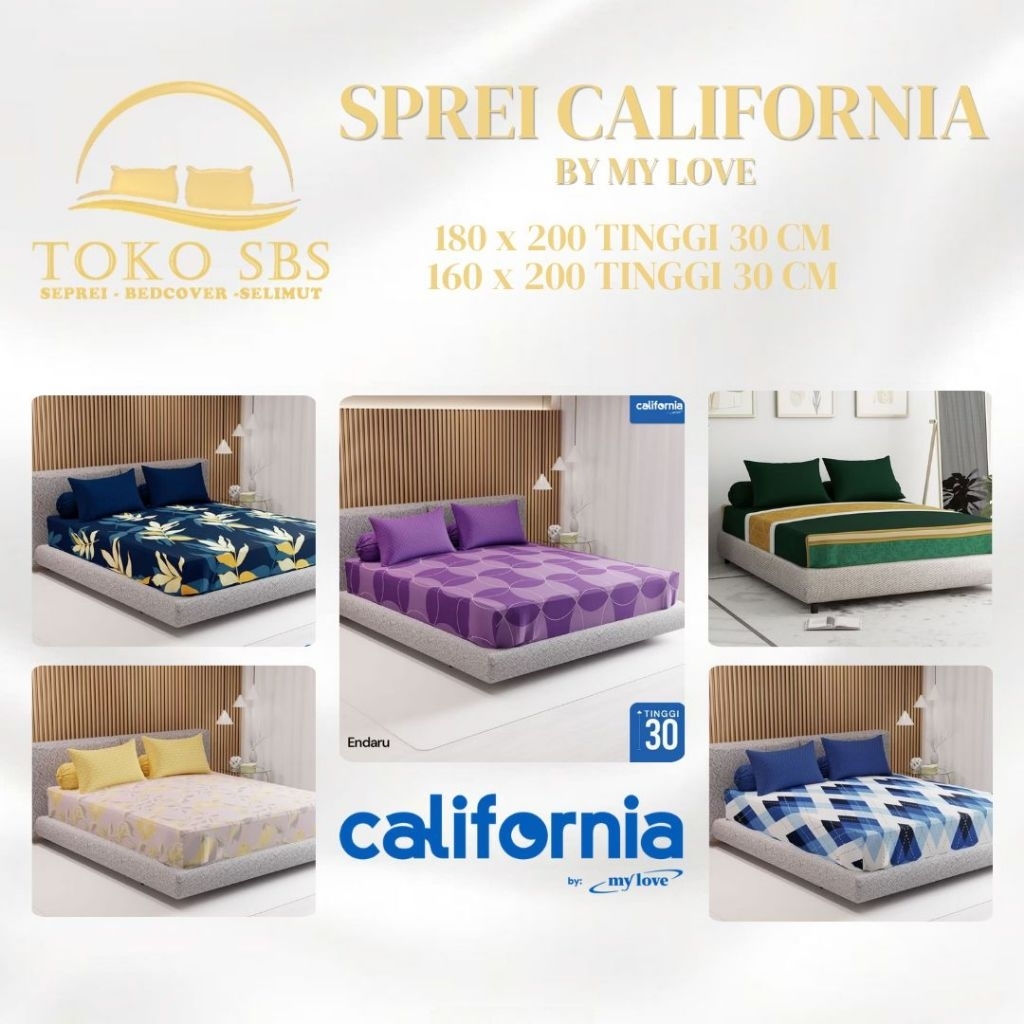 Sprei California 180x200 TINGGI 30cm / 20cm FLAT ( King size ) OFFICIAL By My Love