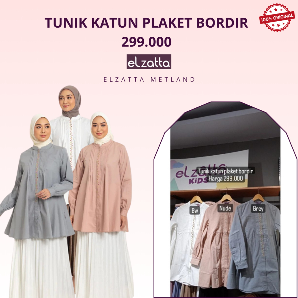 Tunik Katun Plaket Bordir Elzatta Atasan Wanita Dewasa Terbaru Busui friendly