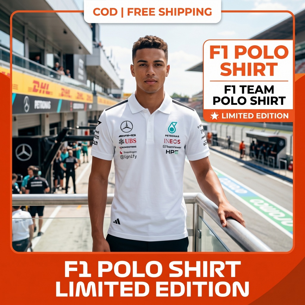 Polo shirt Mercedes F1 Putih 2026 Driver Shirt Formula 1