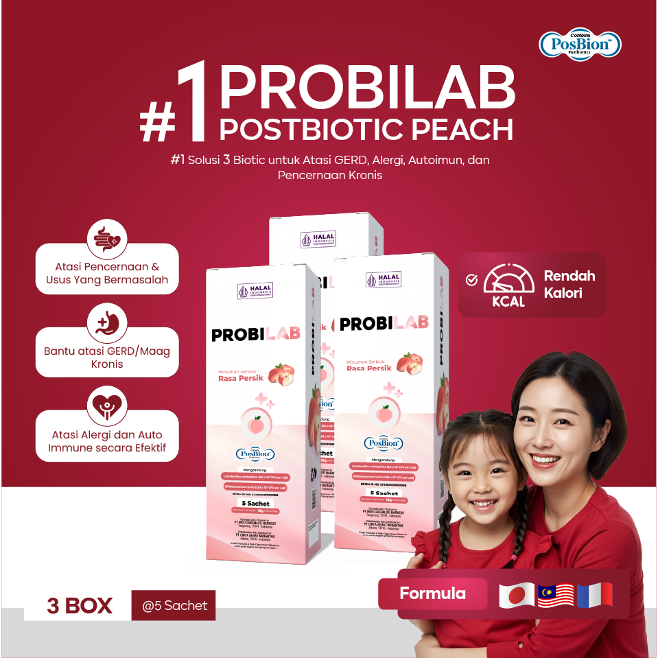 PROBILAB Kids – Suplemen Kesehatan Anak 3 Biotik Rasa Peach | Probiotik Anak Usia 2 Tahun, Multivita
