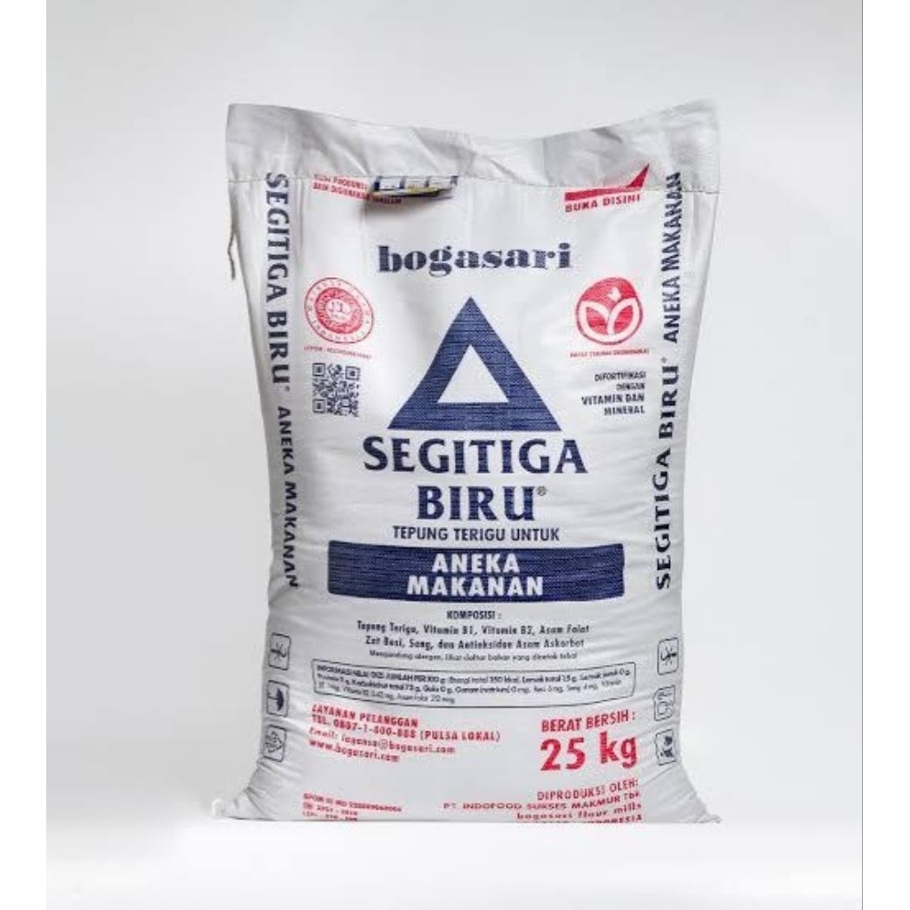 Tepung Terigu Bogasari Segitiga Biru 25kg Bal / Tepung Terigu Segitiga Biru Karung 25kg / Segitiga B