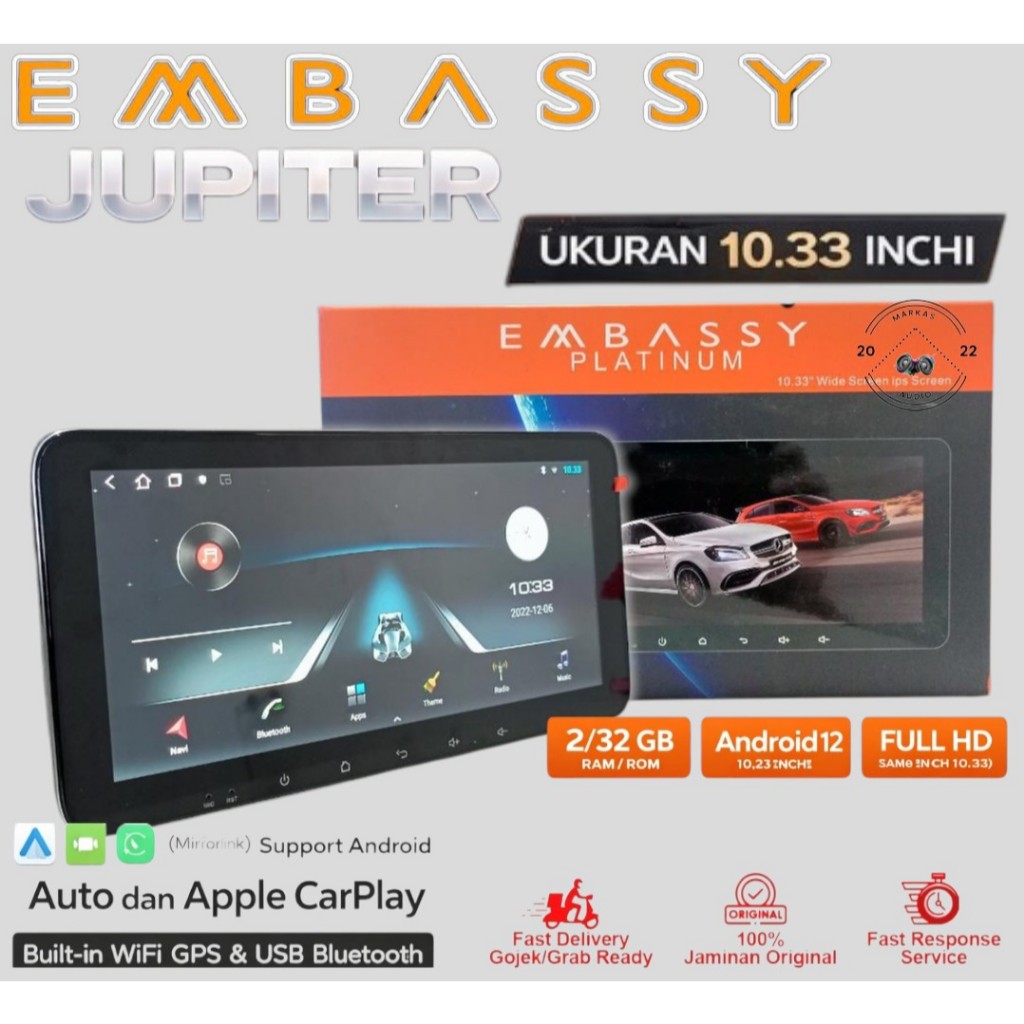 Head Unit Android Mobil EMBASSY JUPITER Platinum 10 Inch RAM 2GB ROM 32GB
