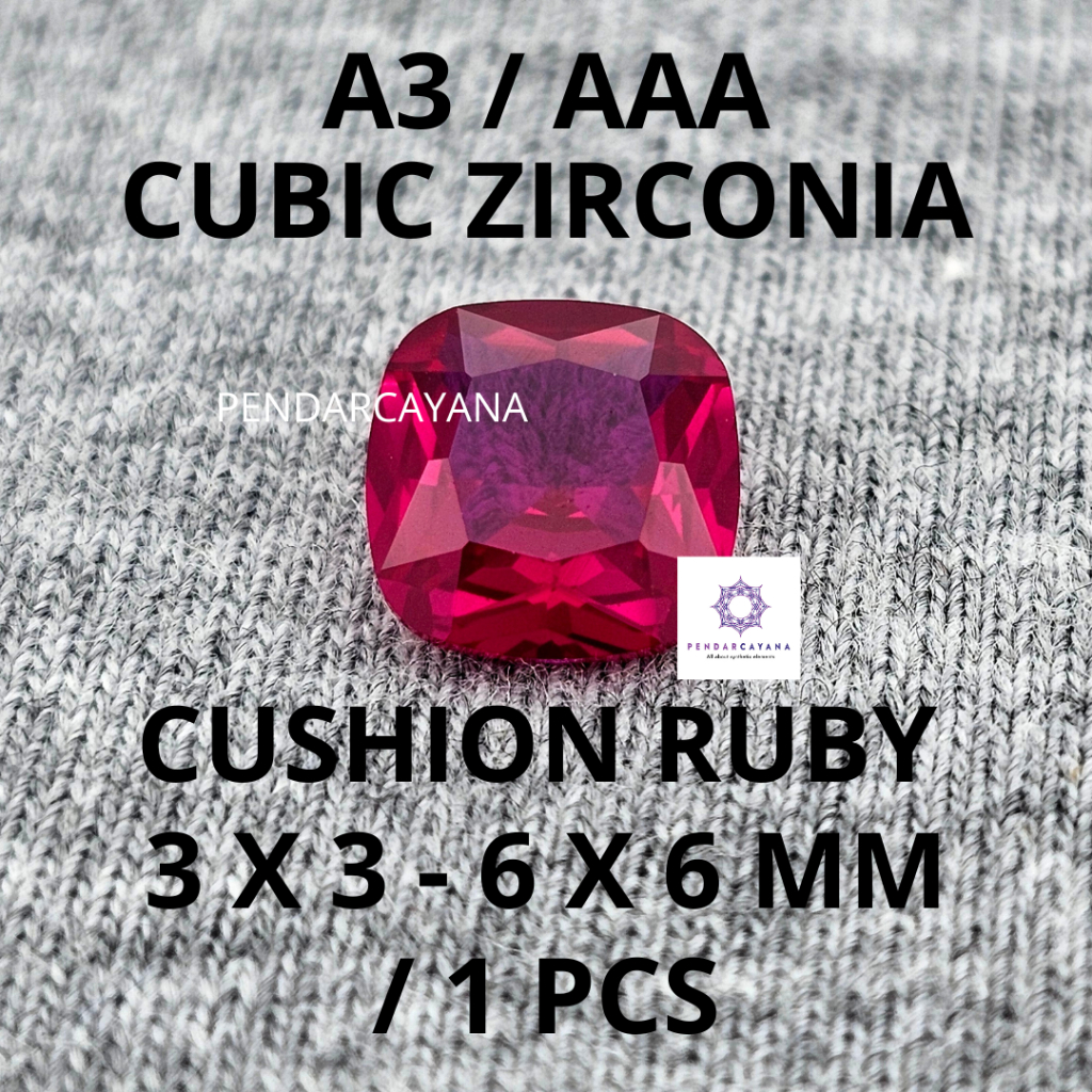 CUBIC ZIRCONIA A3 / AAA 3X3 - 6X6 MM CUSHION RUBY / 1 PCS
