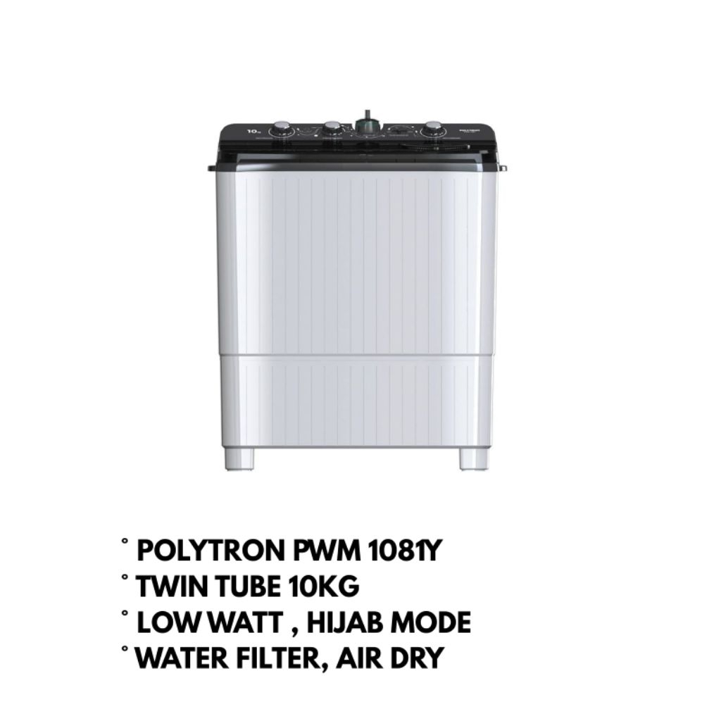 POLYTRON MESIN CUCI 2 TABUNG 10KG / PWM 1081 POLYTRON MESIN CUCI / MESIN CUCI DUA TABUNG 10KG PWM 10