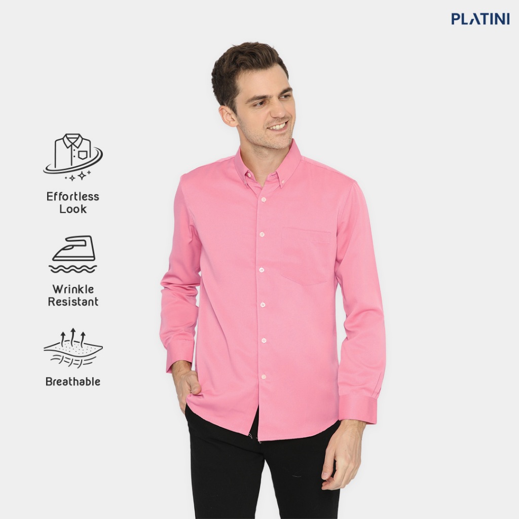 Platini Kemeja Pria Lengan Panjang Polinosic Pink 66115