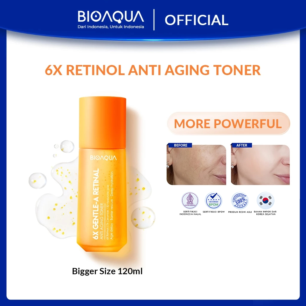 BIOAQUA 6X Gentle-A Retinol Toner Wajah Anti Aging Hydrating Toner 120ml untuk Menyamarkan Kerutan d