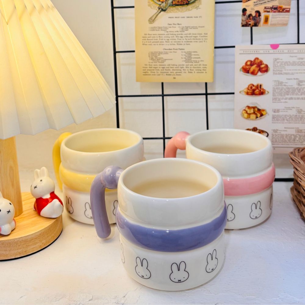 Mug Keramik Miffy Pastel Lucu | Cangkir Miffy Pink Kuning Ungu Aesthetic Mug Kopi Teh Cute
