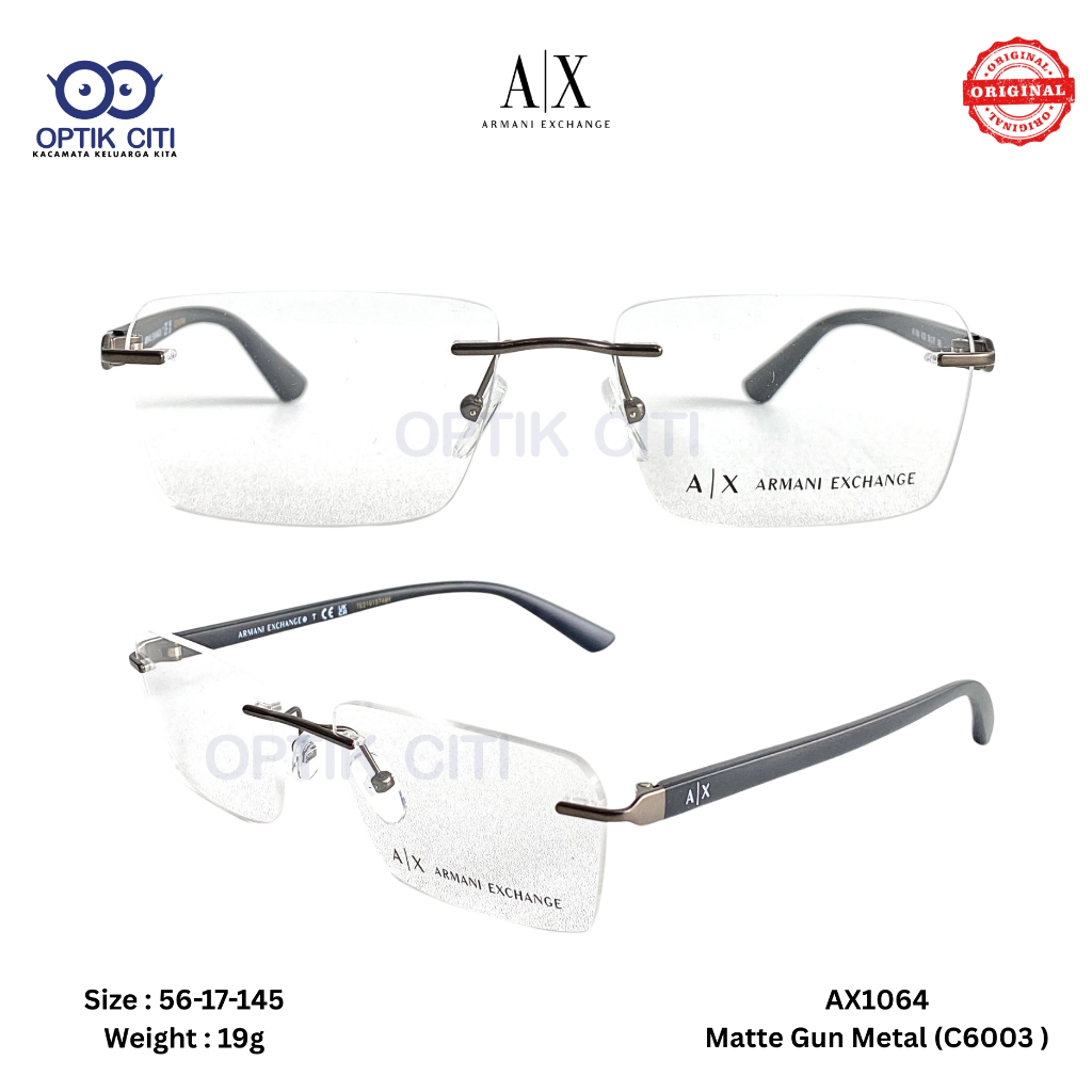 Frame Kacamata Pria Rimles Kotak Armani Exchange Original AX 1064 - Matte Gunmetal