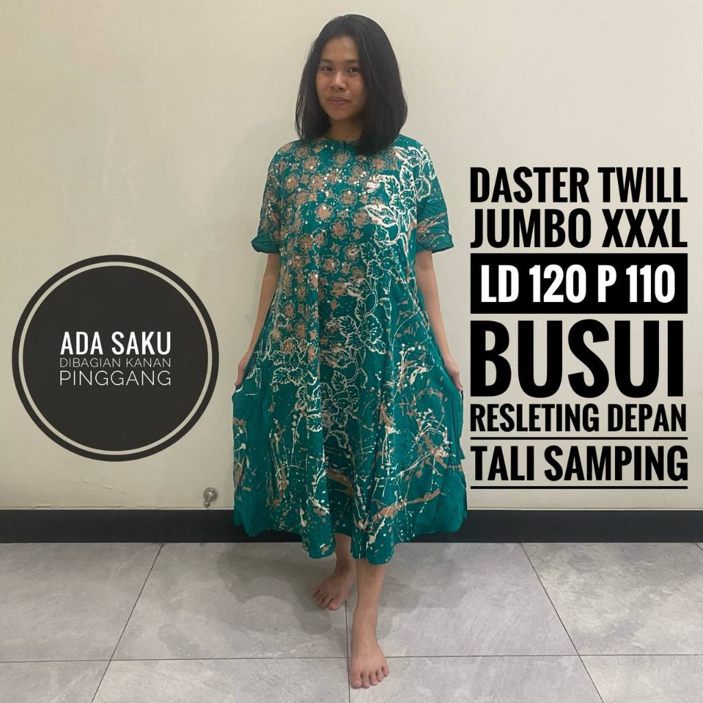 Baju Tidur Daster Jumbo Wanita Terbaru Busui Friendly Resleting Depan Tali Samping Twill Ori Pekalon