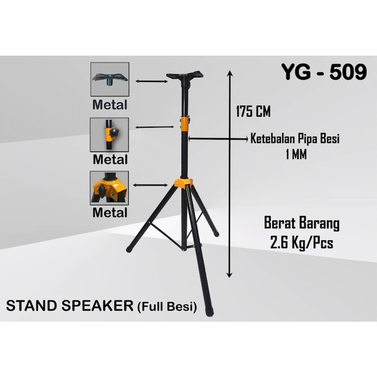 (JUAL 1 BUAH) Stand Speaker Tripod YG509 Full Besi / Tiang kaki Speaker – YG-509