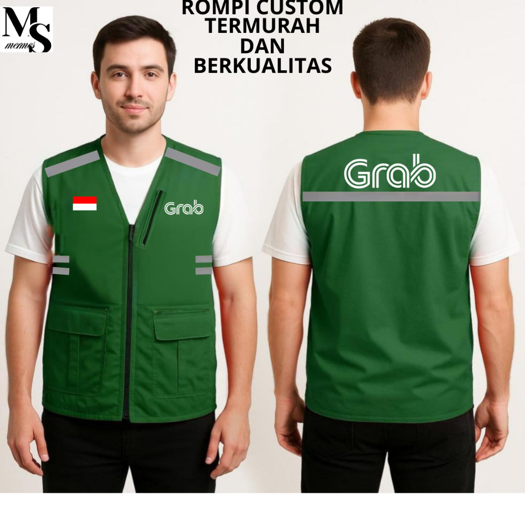 Terlaris  Rompi Casual Hiking Pria GRAB Rompi Ojol Pria Grab Driver Online Grabbike Online Terbaru