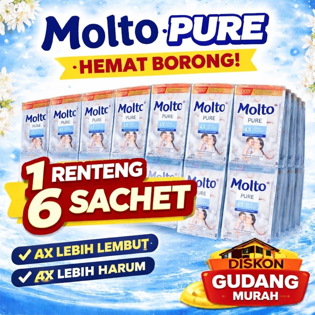 Molto Pure Putih Renceng 18ml Pelembut Pewangi Pakaian Bayi & Kulit Sensitif Sachet Murah