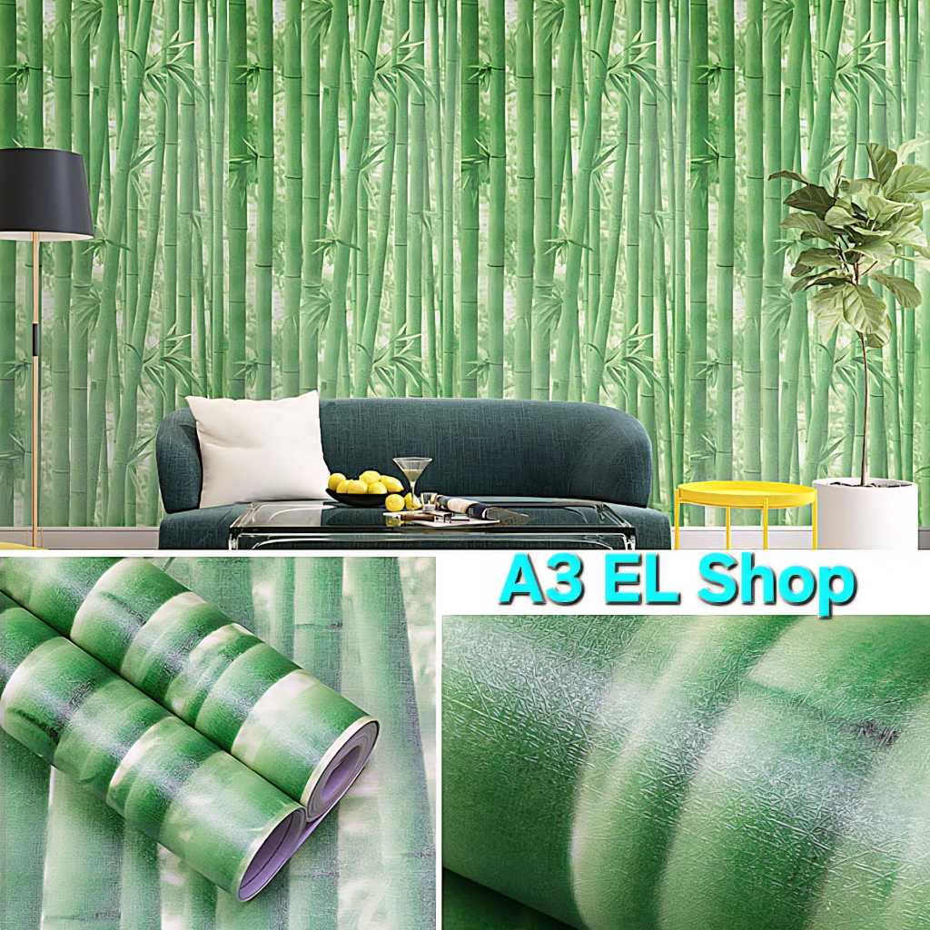 COD Wallpaper Dinding Wallpaper Sticker Motif Bambu Tua Panjang 4 Meter X 45 Cm