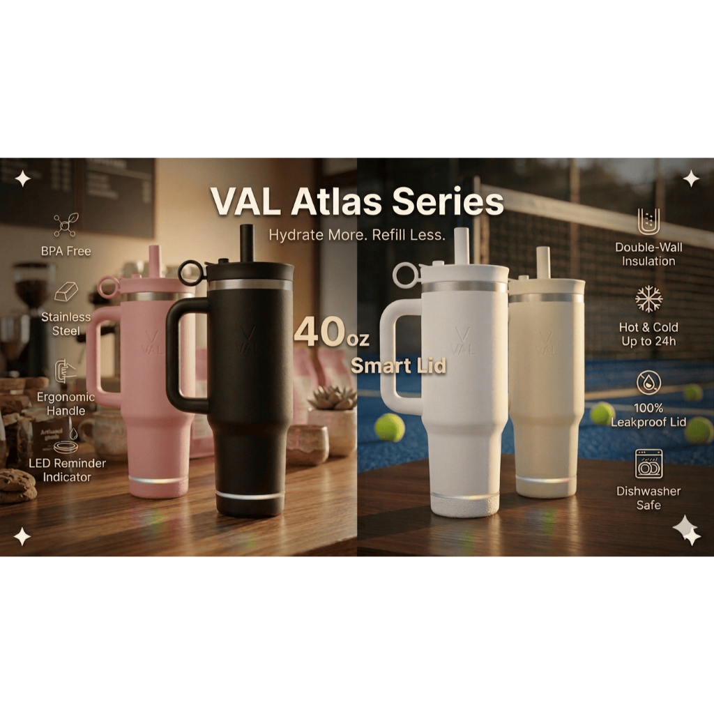 VAL Atlas Series Tumbler 1.2 Liter LED Reminder Stainless Steel Botol Minum Handle Straw BPA Free An