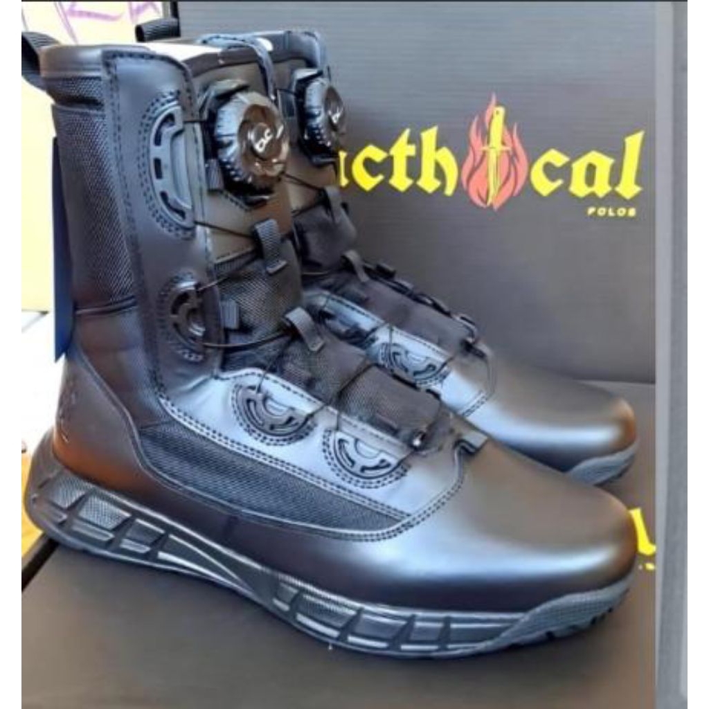 PDL TNI Polri Sepatu PDL Tactical Tali Putar Kulit Sapi Cordura Hitam Sol Datar Sepatu PDL TNI Polri