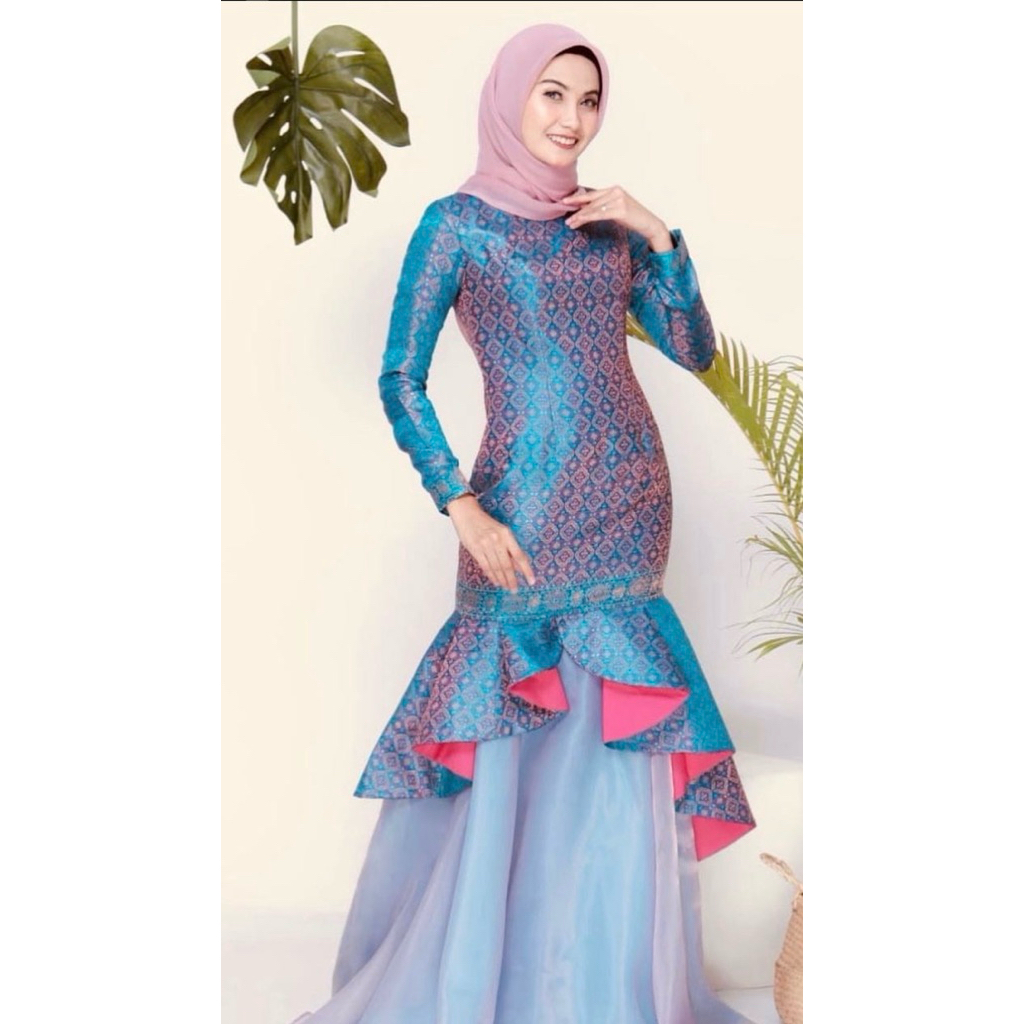 abaya dress hijab biru gradasi tosca