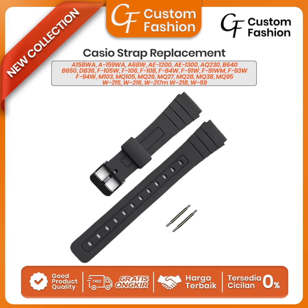 Tali Karet Rubber Strap Jam Tangan Casio A158WA A159WA A68W AE-1200 AE-1300 AQ230 B640 B650 DB36