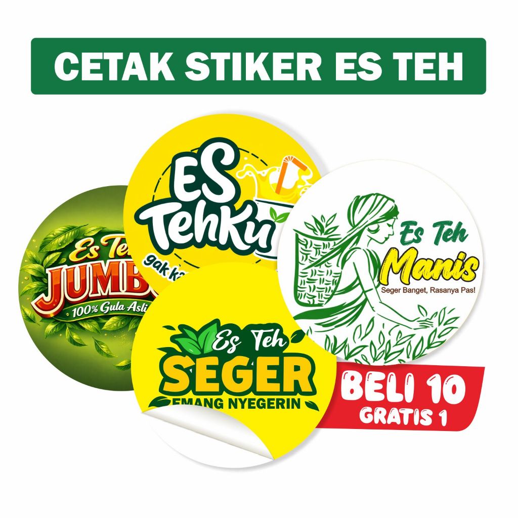 CETAK STIKER ES TEH I STIKER ES TEH SOLO I STICKER ES TEH JUMBO LABEL CUP KEKINIAN